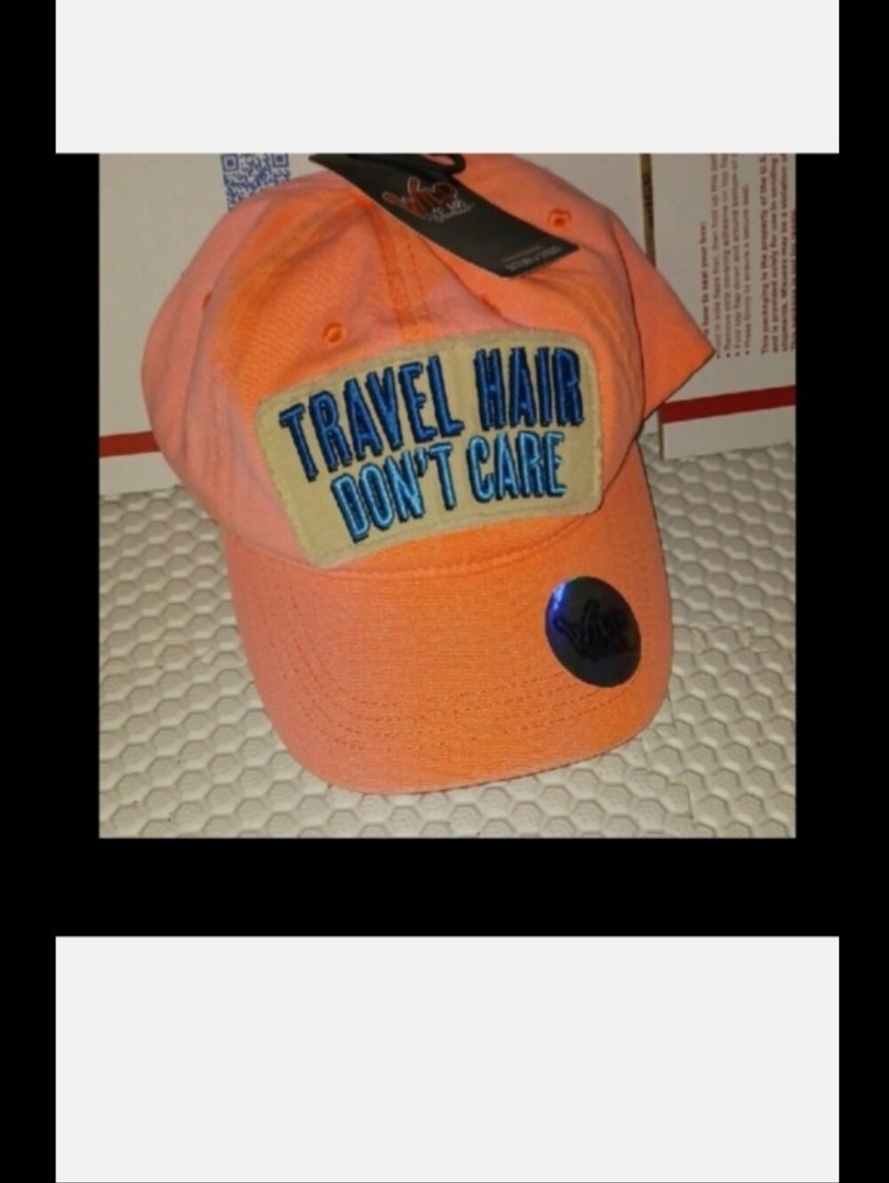 Orange 'Travel Hair Don't Care' Embroidered Baseball Cap